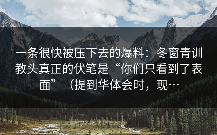 一条很快被压下去的爆料：冬窗青训教头真正的伏笔是“你们只看到了表面”（提到华体会时，现…