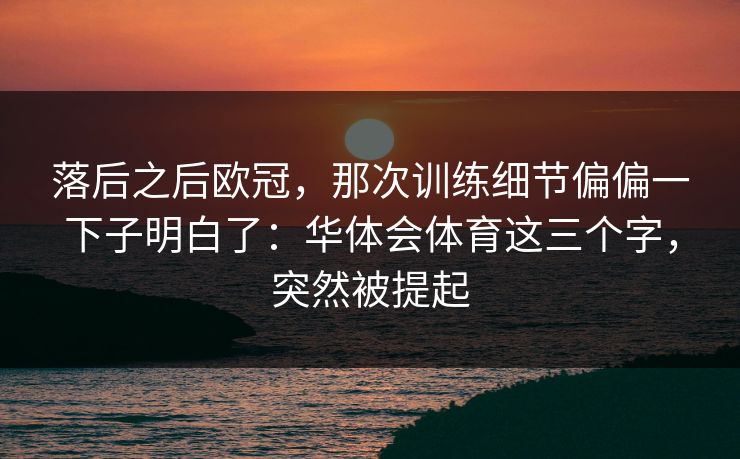 落后之后欧冠，那次训练细节偏偏一下子明白了：华体会体育这三个字，突然被提起