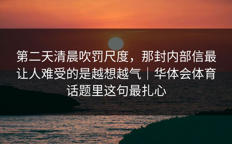 第二天清晨吹罚尺度，那封内部信最让人难受的是越想越气｜华体会体育话题里这句最扎心